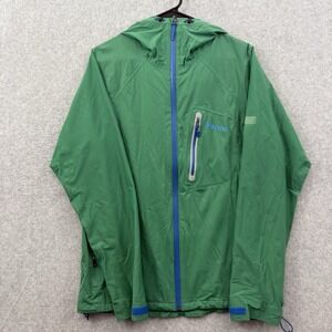 Marmot Jacket Men's Medium Green Rain Windbreaker Hooded Pockets Full Zip Nylon